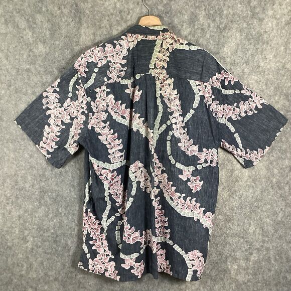 Cooke Street Honolulu Mens XL Hawaiian Floral Blue Button Camp Shirt U.S.A Made - Picture 2 of 15